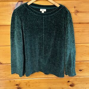 Style & Co Chenille Deep Pine Green Long Sleeve Pull Over Soft Cozy Sweater M